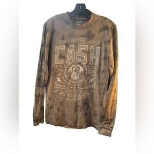 Johnny Cash T-Shirt Mens Small Rebel Streetwear Tie Dye Cotton Graphic Tee Brown